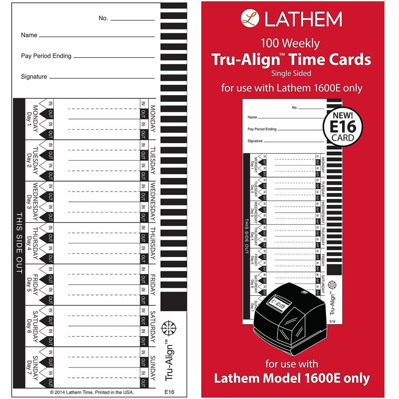 Lathem TruAlign E16 Time Cards For 1600E, Weekly, 1-Sided, 4" x 9", White, Box Of 100 - Image 2