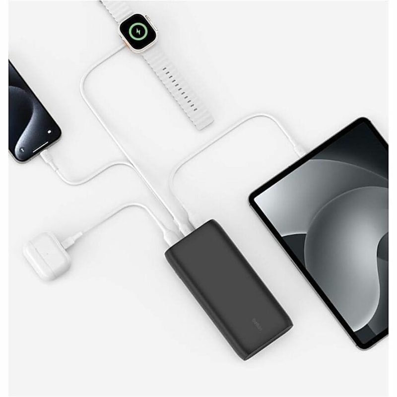 Belkin 32W 4-port USB Power Bank - 26K mAh - 2xUSB-A (12W), 2xUSB-C (20W) - Portable Charger - w/ USB-C to USB-C Cable - Black - For Smartphone, iPhone, Tablet PC, Headphone, USB Type C Device - 26000 mAh - 4 x USB - Black - Image 5