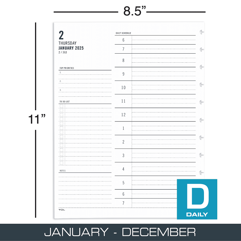2025 TUL® Discbound Daily Planner Refill Pages, Letter Size, January To December - Image 2