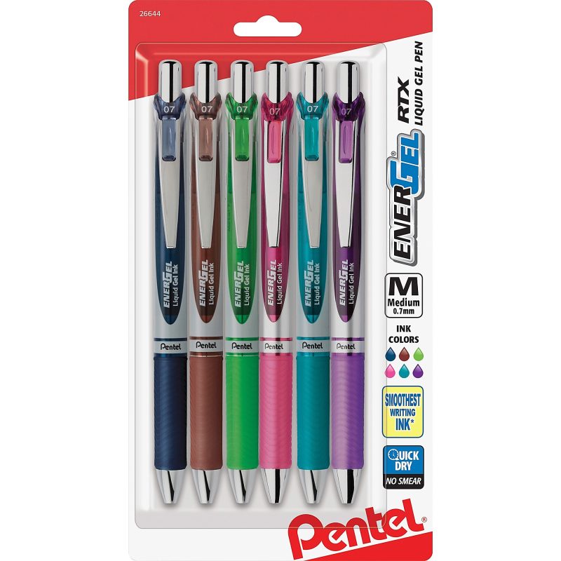 Pentel® EnerGel™ RTX Retractable Liquid Gel Pens, Medium Point, 0.7 mm, 54% Recycled, Blue Barrel, Blue Ink, Pack Of 12 Pens - Assorted,6