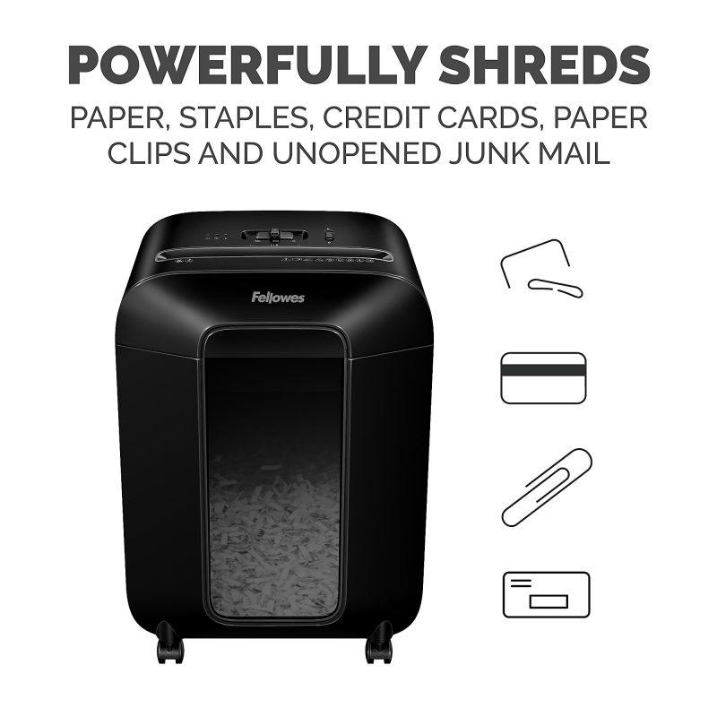 Fellowes® LX85 Cross Cut 12-Sheet Home Office Paper Shredder with SafeSense, Black - Image 5