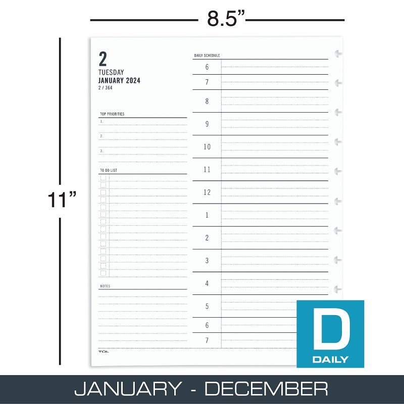2024 TUL® Discbound Daily Planner Refill Pages, Hourly Appointment Times, Letter Size, January To December - Image 2