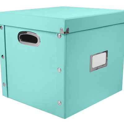 IdeaStream Snap-N-Store Cardboard Vinyl Record Storage Box, 14" x 2" x 15", Turquoise