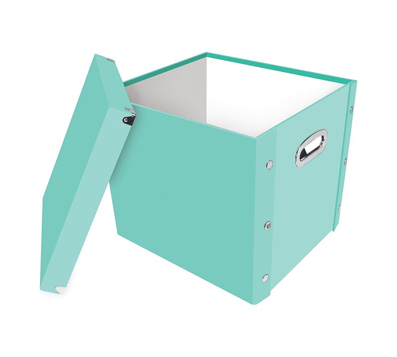IdeaStream Snap-N-Store Cardboard Vinyl Record Storage Box, 14" x 2" x 15", Turquoise - Image 2