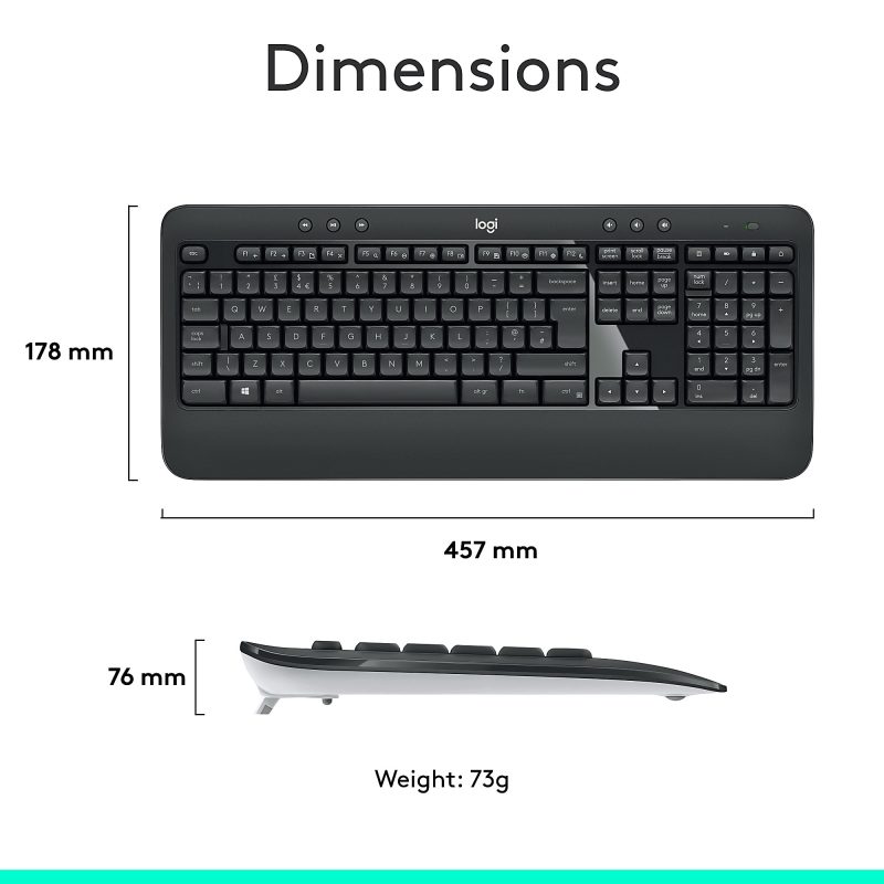 Logitech® MK540 Advanced Wireless Keyboard and Mouse Combo, Black - Image 7