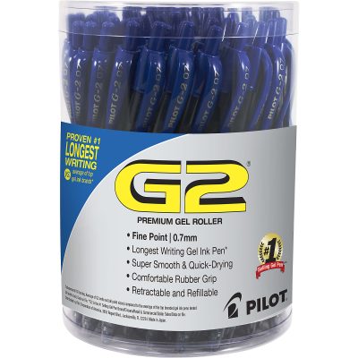 Pilot G2 Retractable Gel Pens, Fine Point, 0.7 mm, Clear Barrels, Blue Ink, Pack Of 12 Pens - Blue,36