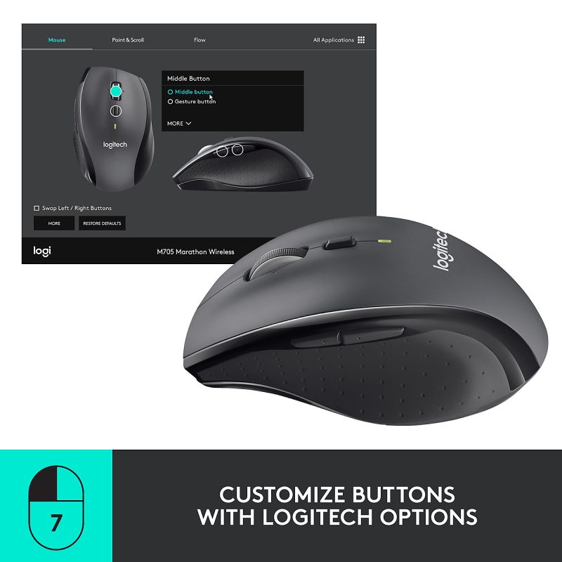 Logitech® M705 Marathon Wireless Mouse, Black - Image 4