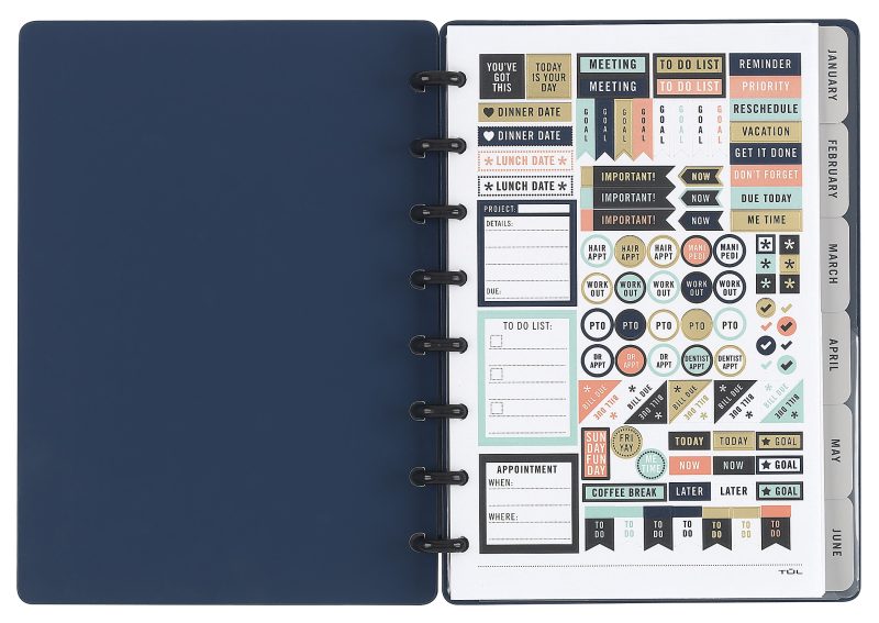 TUL® Discbound Monthly Planner Starter Set, Undated, Junior Size, Soft-Touch Cover, Navy - Image 2