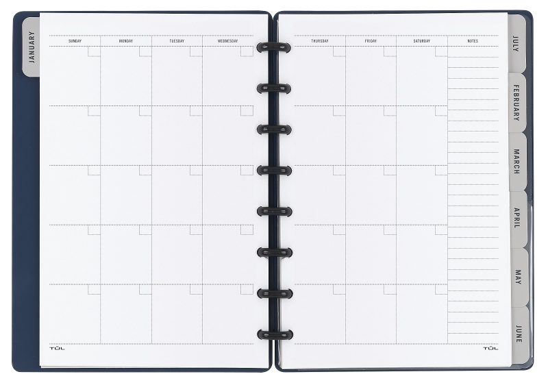 TUL® Discbound Monthly Planner Starter Set, Undated, Junior Size, Soft-Touch Cover, Navy - Image 3