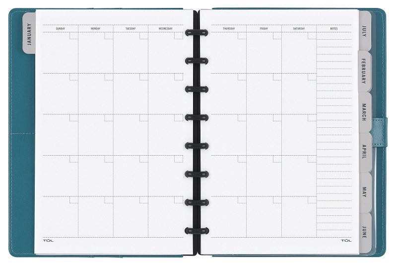TUL® Discbound Monthly Planner Starter Set, Undated, Junior Size, Leather Cover, Teal - Image 3