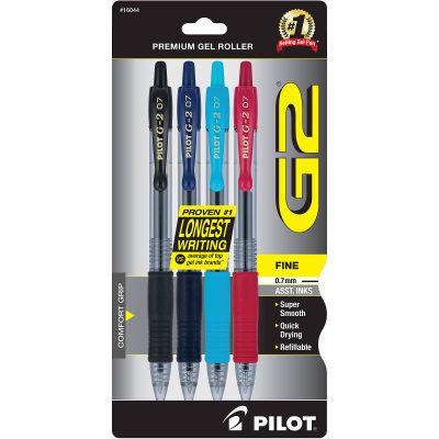 Pilot G2 Retractable Gel Pens, Fine Point, 0.7 mm, Clear Barrels, Blue Ink, Pack Of 12 Pens - Assorted,4