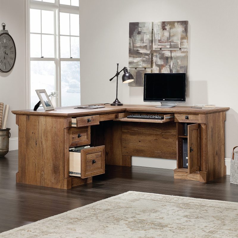 Sauder® Palladia 66"W L-Shaped Corner Desk, Vintage Oak - Image 3