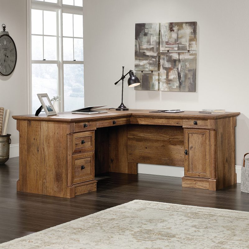 Sauder® Palladia 66"W L-Shaped Corner Desk, Vintage Oak - Image 4