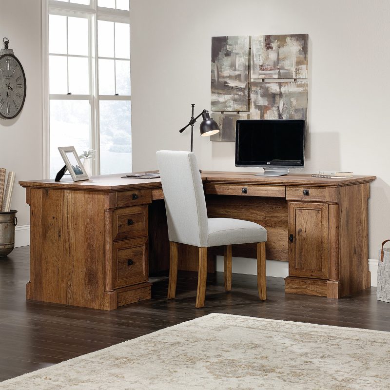 Sauder® Palladia 66"W L-Shaped Corner Desk, Vintage Oak - Image 5