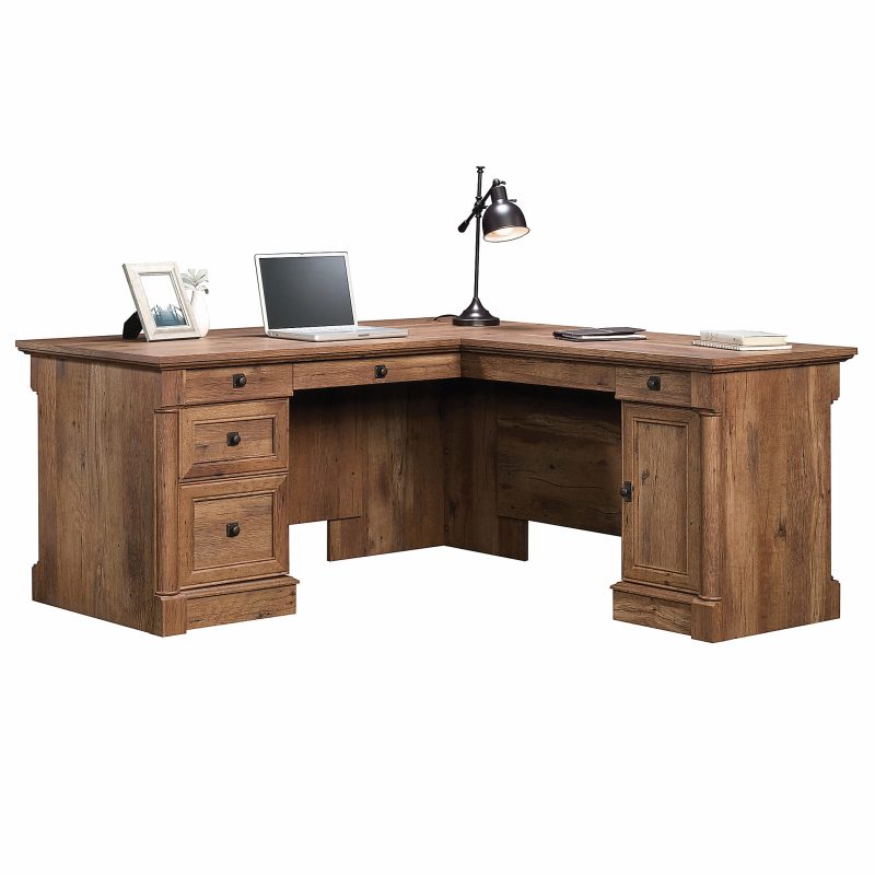 Sauder® Palladia 66"W L-Shaped Corner Desk, Vintage Oak - Vintage Oak,65-1/8 in.