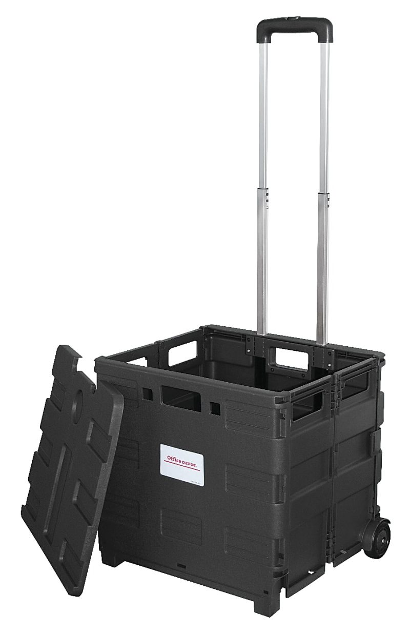 Office Depot® Brand Mobile Folding Cart With Lid, 16"H x 18"W x 15"D, Black - Black