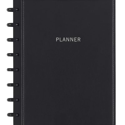 TUL® Discbound Monthly Planner Starter Set, Undated, Junior Size, Leather Cover, Black