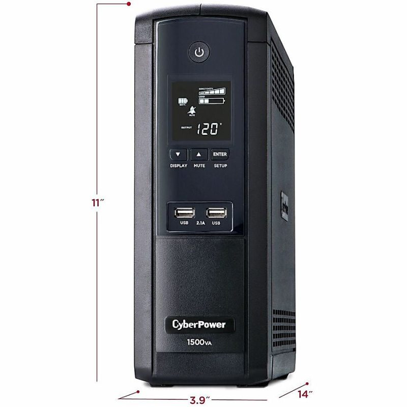 CyberPower Intelligent LCD BRG1500AVRLD2 1500VA Mini-tower UPS - Mini-tower - AVR - 8 Hour Recharge - 2 Minute Stand-by - 120 V AC Input - 120 V AC Output - Serial Port - 12 x NEMA 5-15R - 6 x Battery/Surge Outlet - Image 7