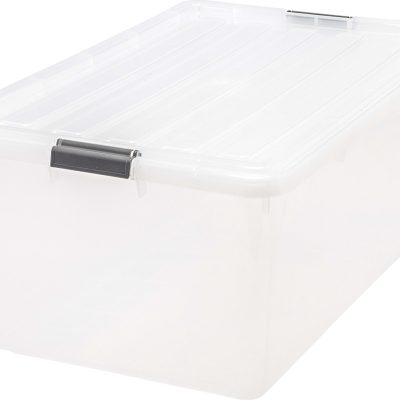 Iris® Storage Boxes With Lift-Off Lids, 26 1/10" x 17 1/2" x 11 1/4", Clear, Case Of 5