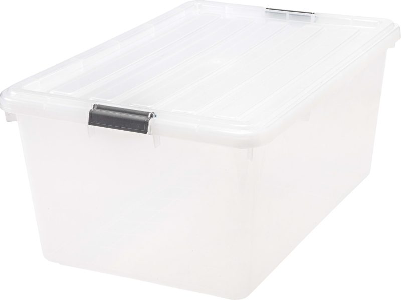 Iris® Storage Boxes With Lift-Off Lids, 26 1/10" x 17 1/2" x 11 1/4", Clear, Case Of 5