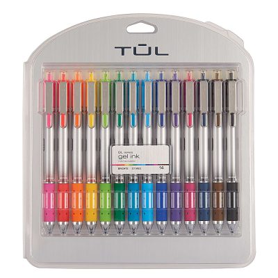 TUL® GL Series Retractable Gel Pens, Medium Point, 0.7 mm, Silver Barrel, Assorted Standard & Bright Ink Colors, Pack Of 14 Pens