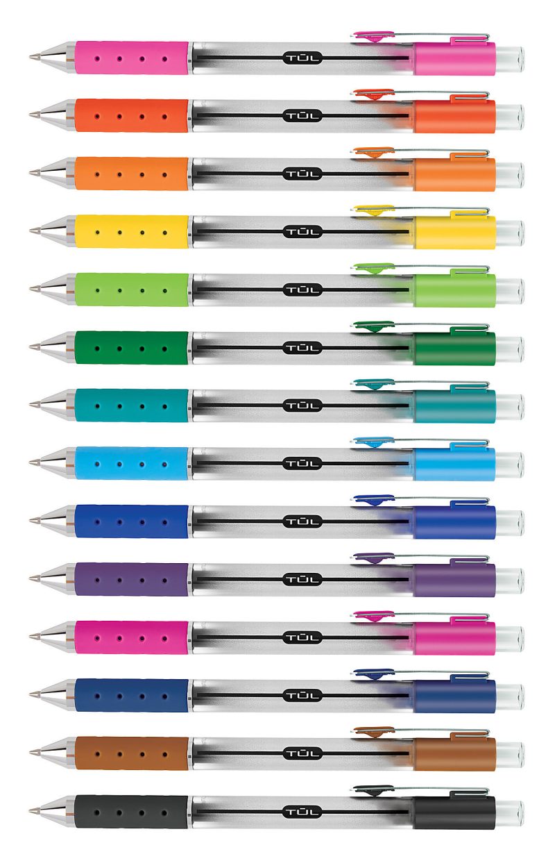 TUL® GL Series Retractable Gel Pens, Medium Point, 0.7 mm, Silver Barrel, Assorted Standard & Bright Ink Colors, Pack Of 14 Pens - Image 2