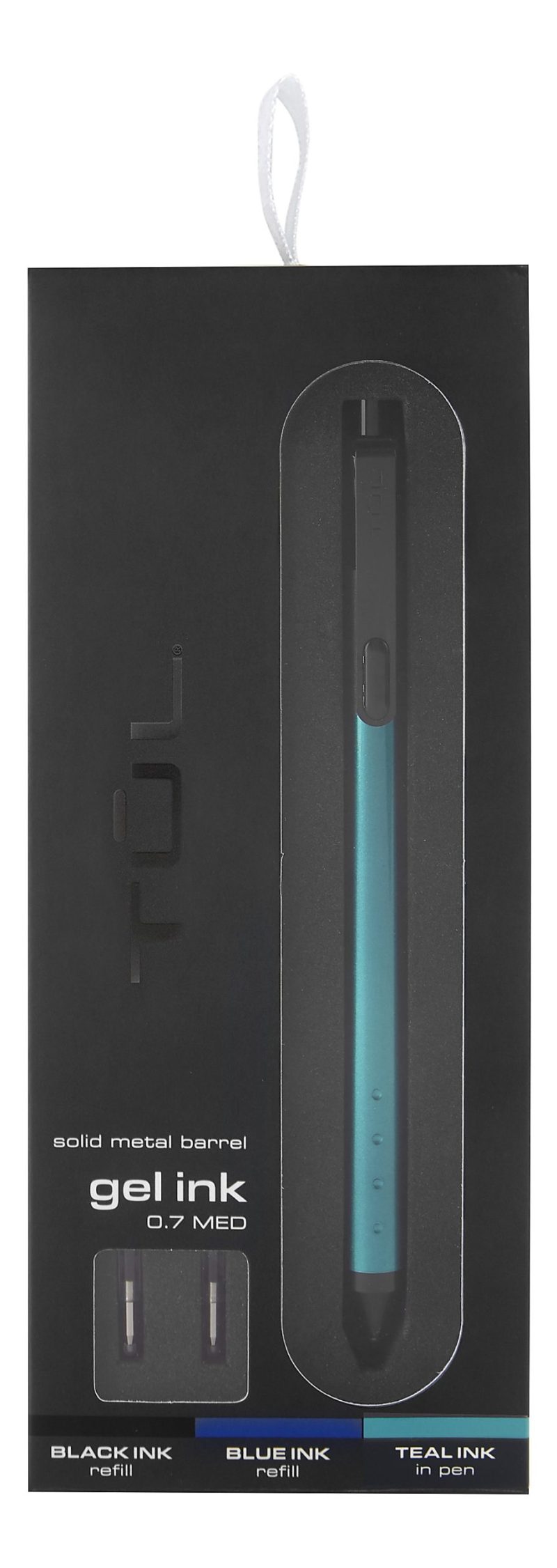 TUL® Fine Writing Solid Metal Barrel Retractable Gel Pen With 2 Refills, Medium Point, 0.7 mm, Teal Barrel, Teal/Black/Blue Ink