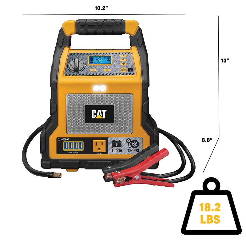 CAT Power Station With 1,200-Peak-Amp Jump Starter, Tire Compressor and Power Inverter, Black/Yellow, CJ1000DXT - Image 2