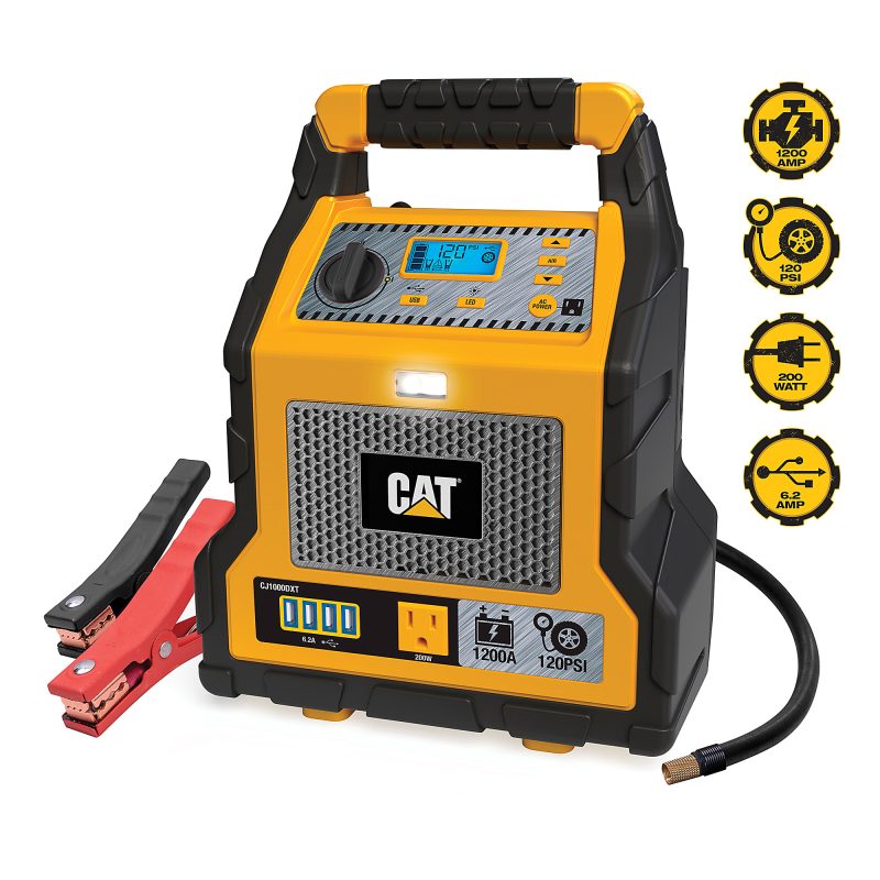 CAT Power Station With 1,200-Peak-Amp Jump Starter, Tire Compressor and Power Inverter, Black/Yellow, CJ1000DXT - Image 4