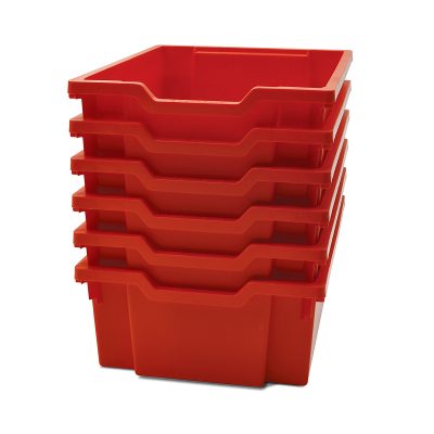 Gratnells Deep F2 Tray, Heavy Duty School, Industrial & Utility Bins, 12.3" x 16.8" x 5.9", Flame Red, Pack Of 6