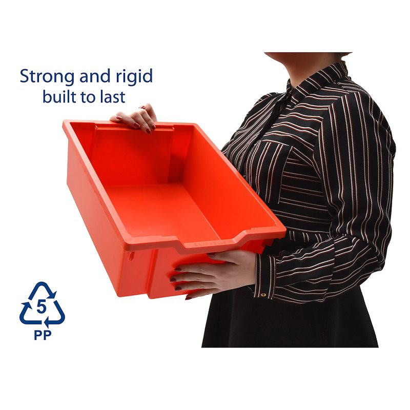 Gratnells Deep F2 Tray, Heavy Duty School, Industrial & Utility Bins, 12.3" x 16.8" x 5.9", Flame Red, Pack Of 6 - Image 3