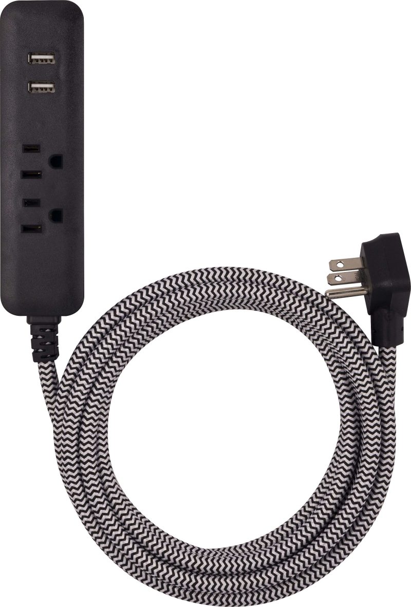 Cordinate 4-Outlet 16-Gauge USB Extension Cord With Surge Protection, 10', Black/White - Image 2