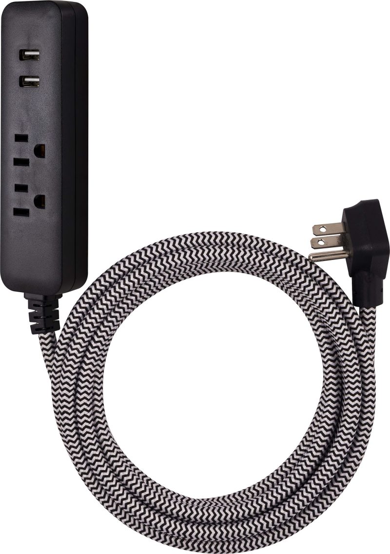 Cordinate 4-Outlet 16-Gauge USB Extension Cord With Surge Protection, 10', Black/White - Image 4